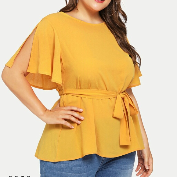 Tops - Split Sleeve Tie Waist Blouse